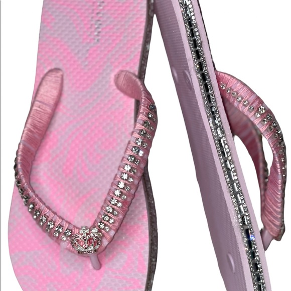 Pink Princess Flip Flops SZ 5/6, Crystal Trimmings, Crown Rhinestone Buttons - Picture 13 of 15